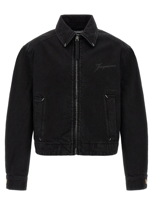 Trucker Jacket by Jacquemus for men in denim cotton black & white features a city-ready silhouette, detailed with pockets and a city-ready .