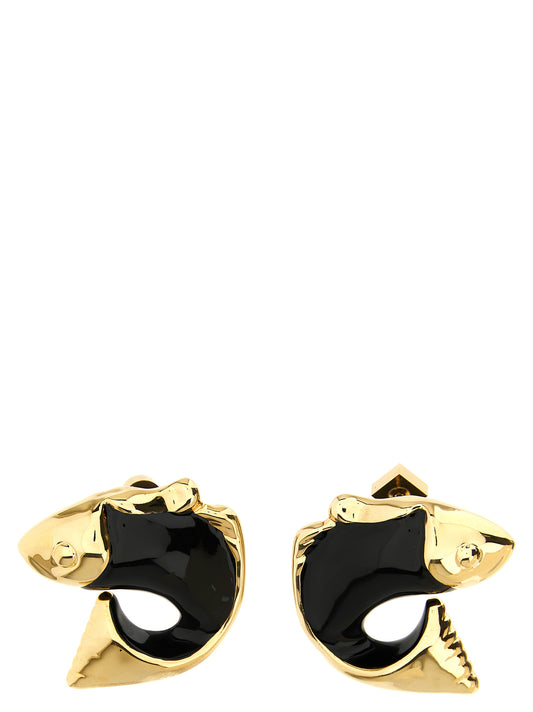 Earrings by Jacquemus for women in cotton black & copper presents a curated silhouette, artfully showcasing the curated and refined aesthetic of the Pivot Women's Copper & Enamel Earrings.