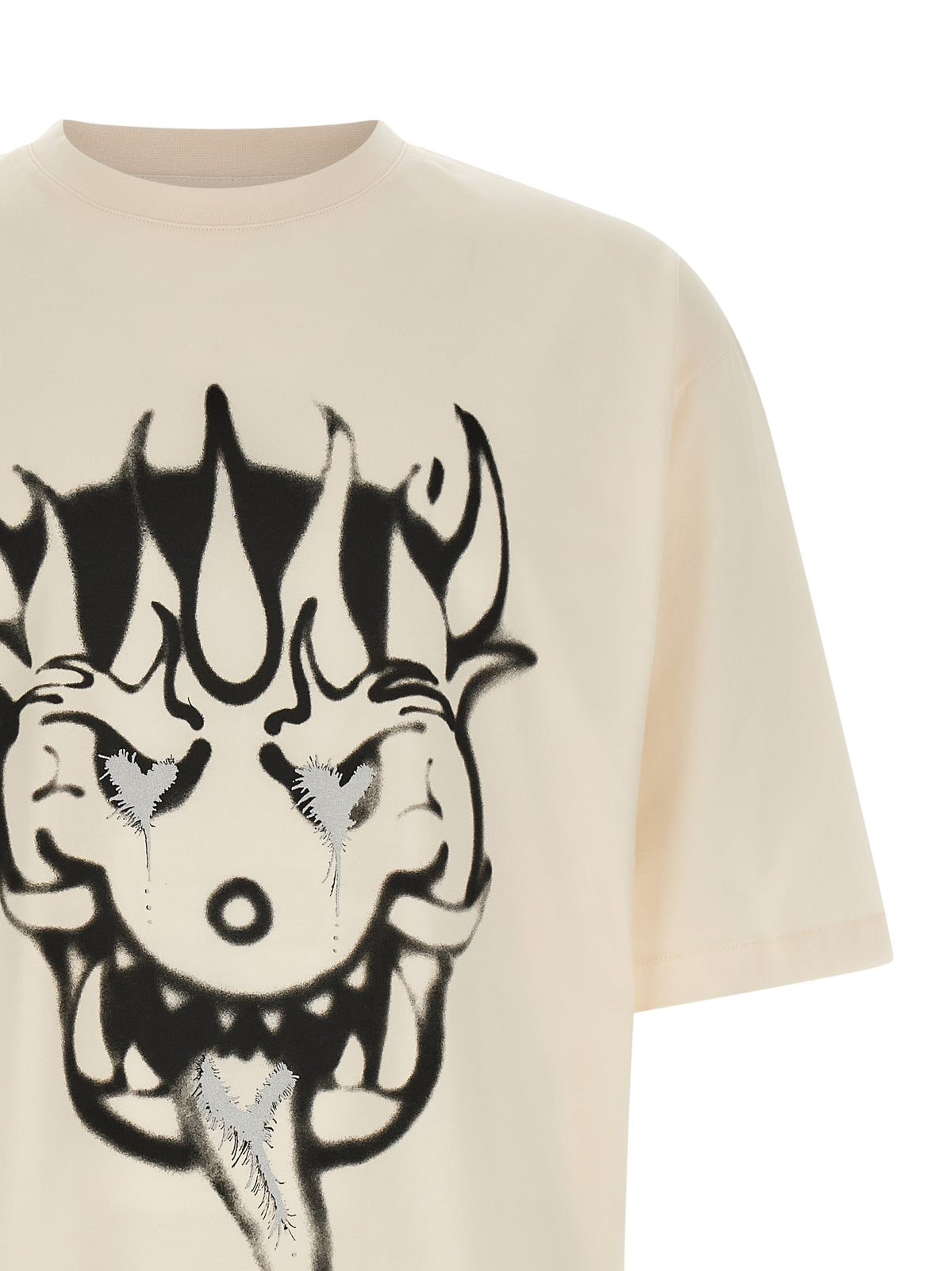 Y-3 Men's Relaxed Fit Crew Neck Cotton T-Shirt - White Print