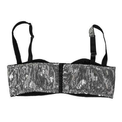 Dolce & Gabbana Silver Sequined Nyon Balconnet Bra Underwear