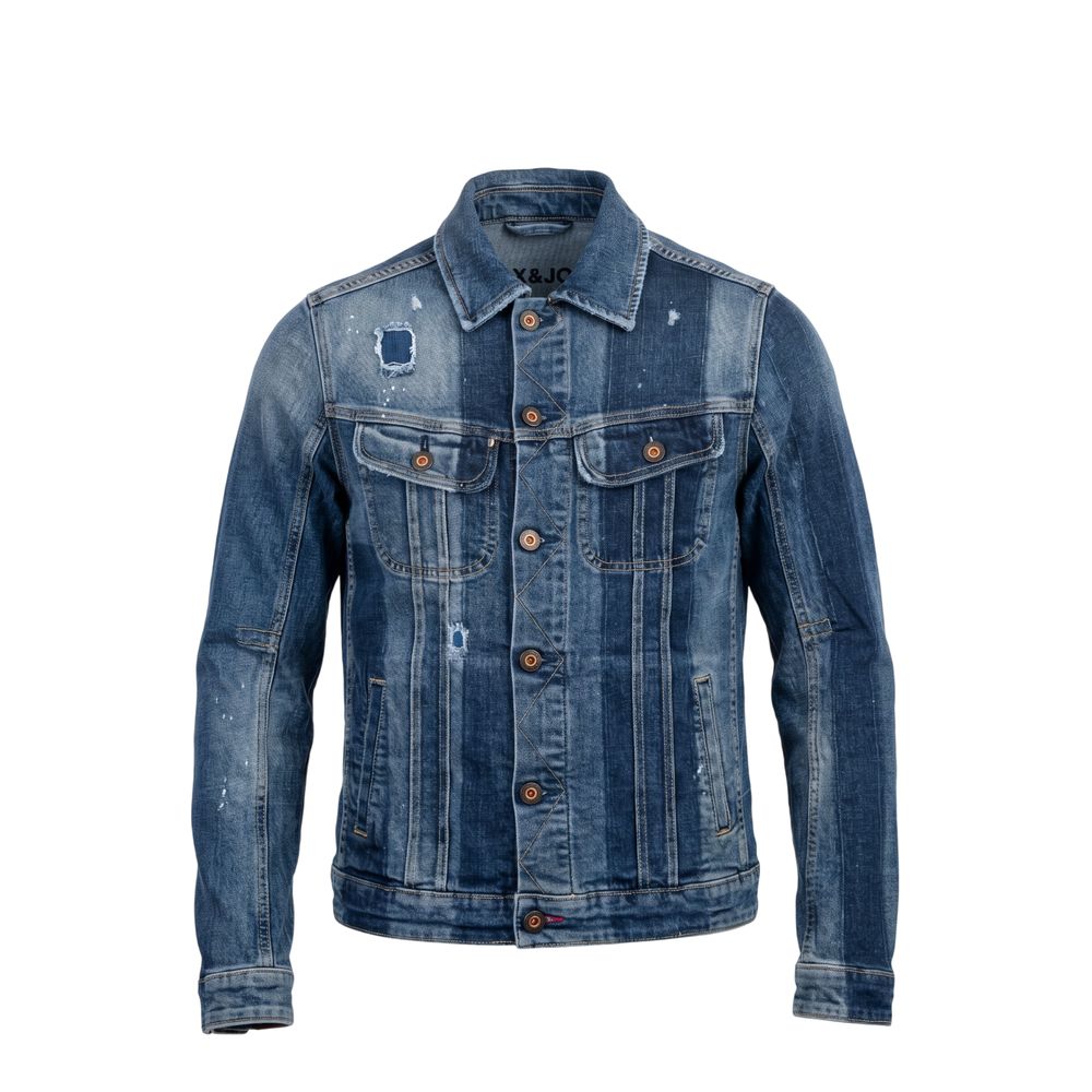 Trucker Jacket by Jack & Jones for men in stretch denim cotton polyester blue & signature presents a effortlessly chic silhouette, showcasing a sophisticated and premium pockets for a truly effortlessly chic finish.