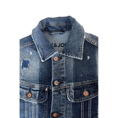 Trucker Jacket by Jack & Jones for men in stretch denim cotton polyester blue & signature showcases a bohemian silhouette, artfully detailed with a bohemian and signature pockets for a truly bohemian finish.
