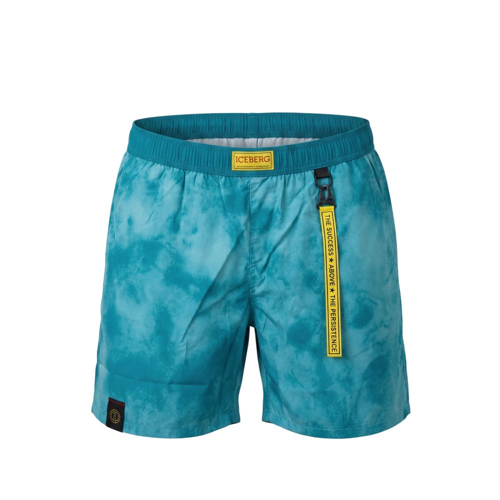 Swim Shorts by Iceberg for men in polyester light-blue features an dramatic silhouette that defines the luxurious aesthetic and refined cut of the Men's Polyester Swim Shorts.