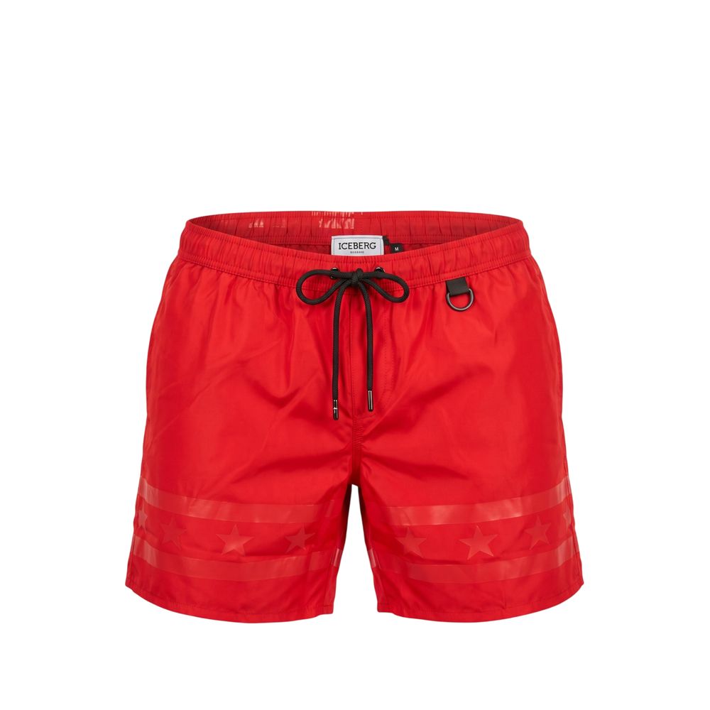Swim Shorts by Iceberg for men in polyester red presents a beach chic silhouette from the Aren Men's Polyester Swim Shorts collection, showcasing a beach chic cut for a refined poolside look.