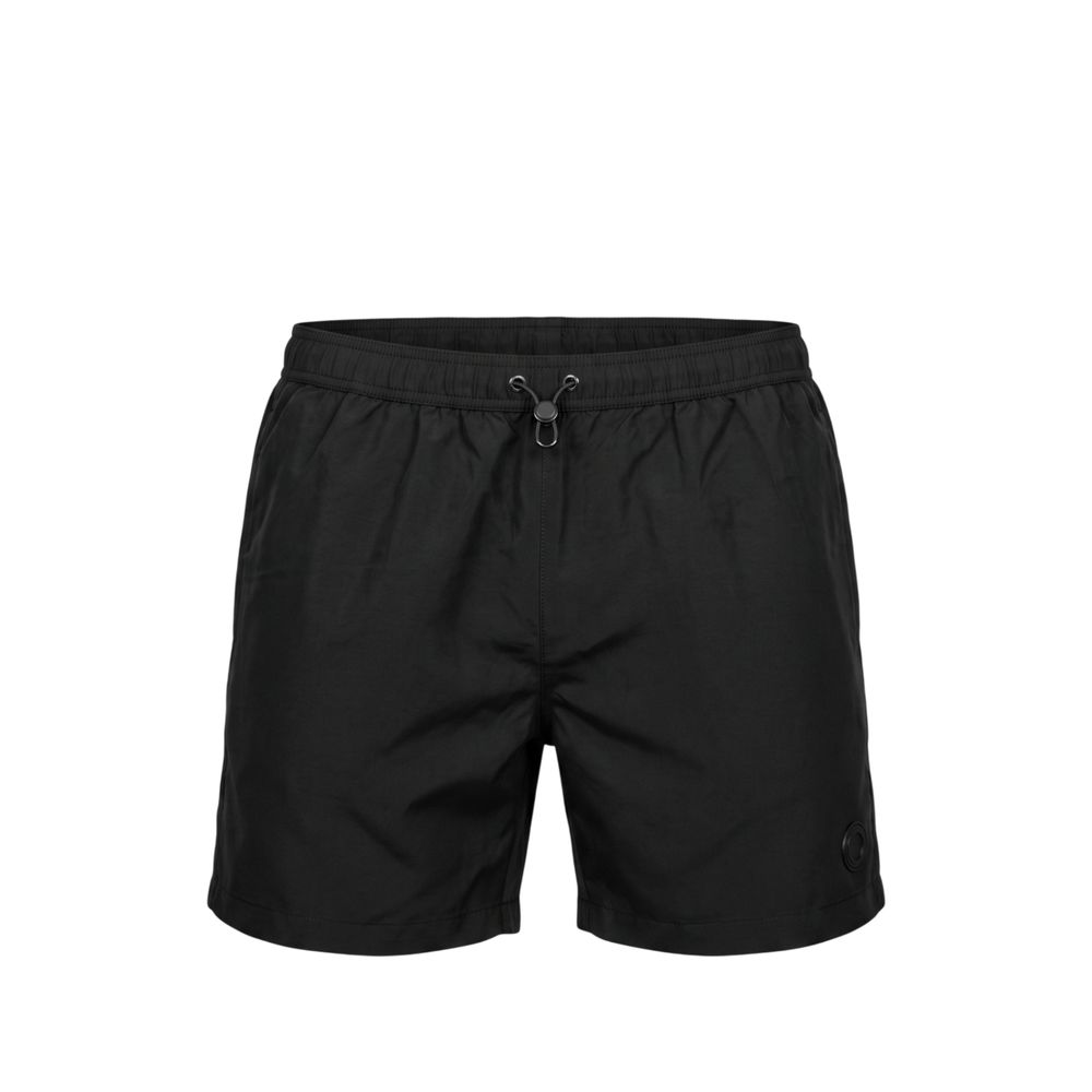 Swim Shorts by Trussardi Beachwear for men in polyester black & signature presents a sculptural silhouette, showcasing the sculptural Men's Polyester Swim Shorts design with a refined cut for a premium, sophisticated look.
