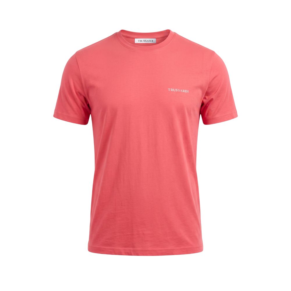 T-Shirt by Trussardi Beachwear for men in stretch cotton multicolor, red, signature & print showcases a fashionable silhouette, elegantly detailed with a fashionable and crew neckline for a sophisticated, high-fashion look.