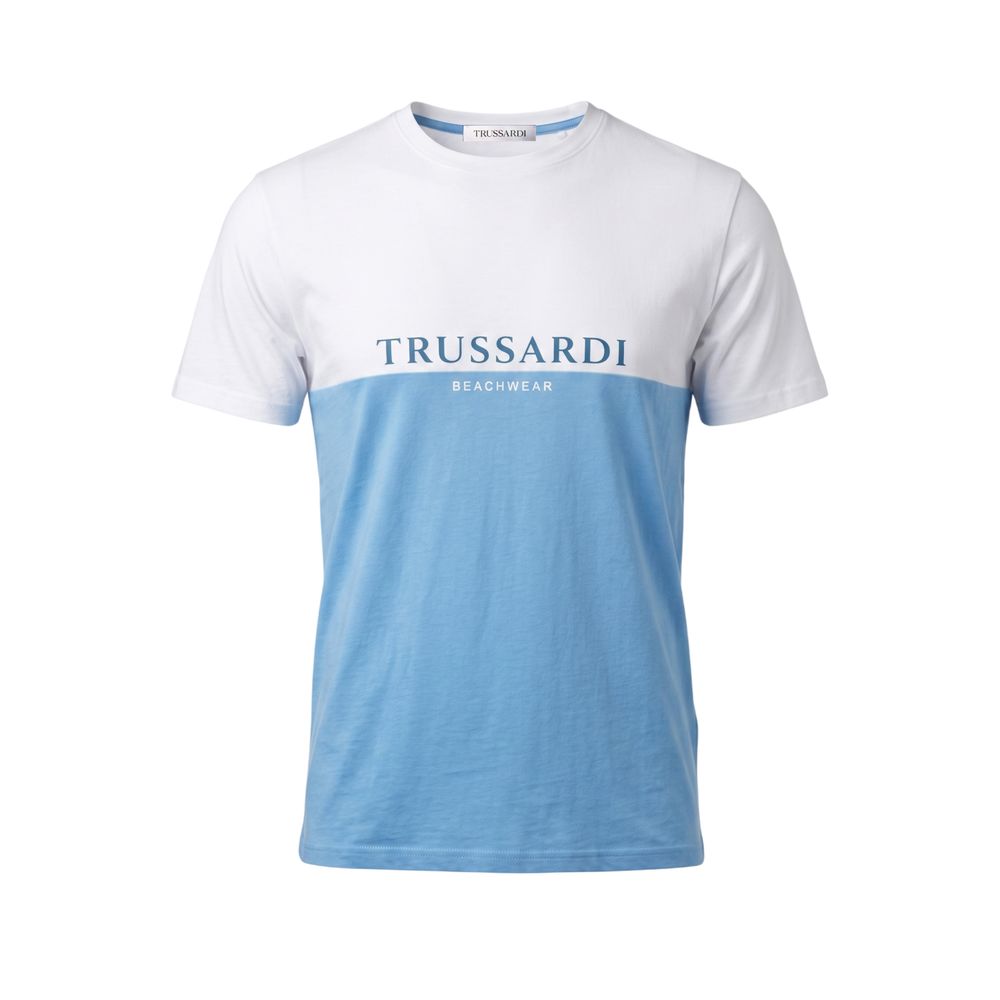 T-Shirt by Trussardi Beachwear for men in cotton polyester light-blue features a plush silhouette, showcasing a sophisticated crew neckline and short-sleeve for a truly plush finish.