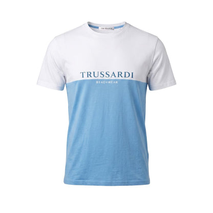 T-Shirt by Trussardi Beachwear for men in cotton polyester light-blue features a plush silhouette, showcasing a sophisticated crew neckline and short-sleeve for a truly plush finish.