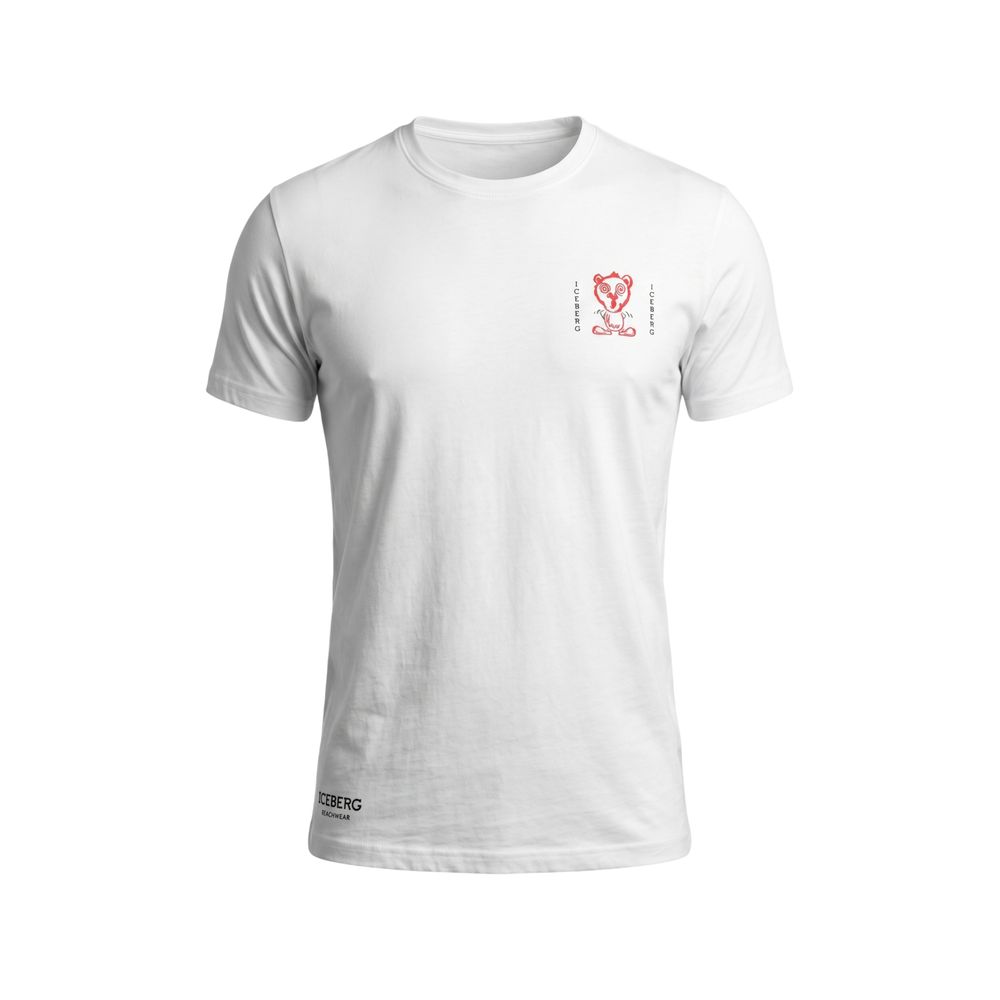T-Shirt by Iceberg for men in cotton white showcases a unassuming silhouette, artfully detailed with a refined crew neckline and unassuming short-sleeve for a sophisticated, contemporary look.
