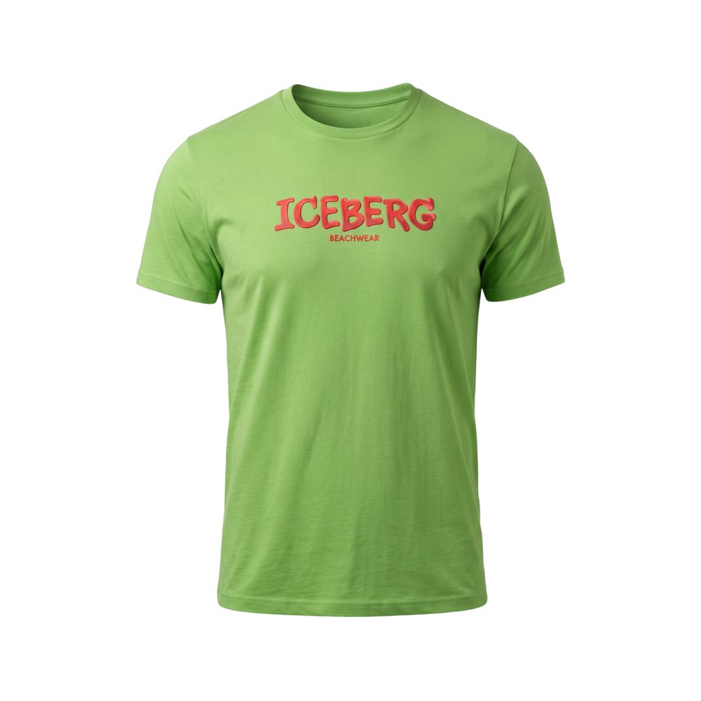 T-Shirt by Iceberg for men in stretch cotton green showcases a unassuming silhouette, artfully detailed with a refined crew neckline and unassuming short-sleeve for a sophisticated, contemporary look.