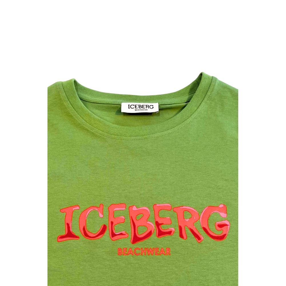 T-Shirt by Iceberg for men in stretch cotton green features an edgy silhouette, meticulously detailed with a sophisticated and for a truly edgy finish.