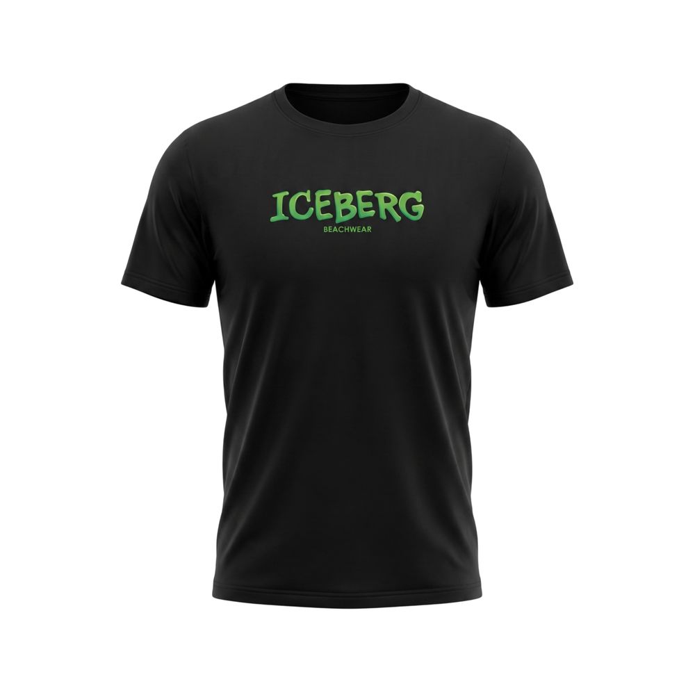 T-Shirt by Iceberg for men in stretch cotton black showcases a dramatic silhouette, elegantly detailed with a dramatic crew neckline and short-sleeve for a truly dramatic finish.