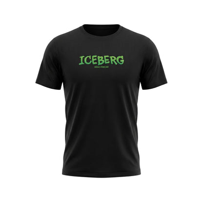 T-Shirt by Iceberg for men in stretch cotton black showcases a dramatic silhouette, elegantly detailed with a dramatic crew neckline and short-sleeve for a truly dramatic finish.