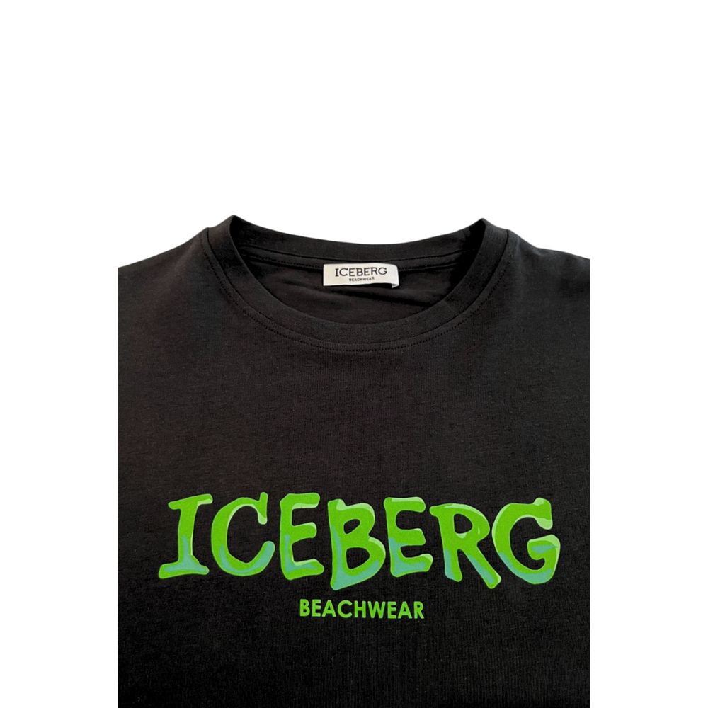 T-Shirt by Iceberg for men in stretch cotton black features an on trend silhouette, perfectly showcasing a on trend and crew neckline for an elevated aesthetic.
