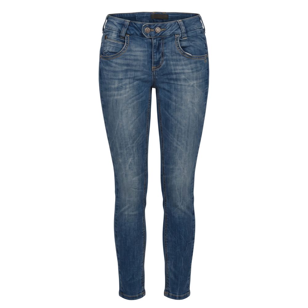 Jeans by Object for women in stretch denim cotton blue features an sartorial skinny and long with a cut for a sartorial finish.