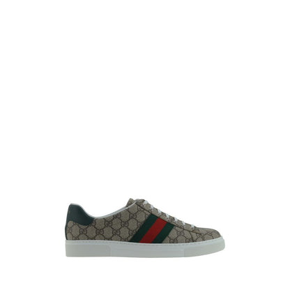 Sneakers by Gucci for men in cotton leather polyester & polyurethane beige, patterned & jacquard presents a sumptuous silhouette, artfully capturing the essence of the Gg Men's Low Top Cotton Leather Polyester & Polyurethane Sneakers with its sumptuous low-top style design.