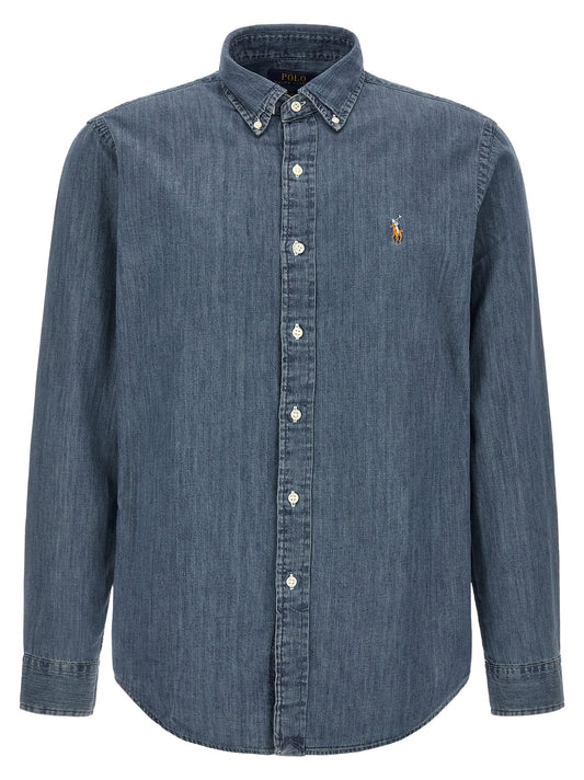 Shirt by Polo Ralph Lauren for men in denim cotton blue, multicolor & natural features an polished silhouette, showcasing a sophisticated button-down-collar neckline and detail for a truly polished finish.