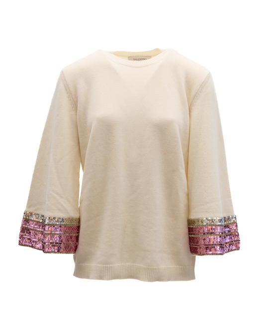 Valentino Garavani Women's Sequins Sweater - Cream Purple