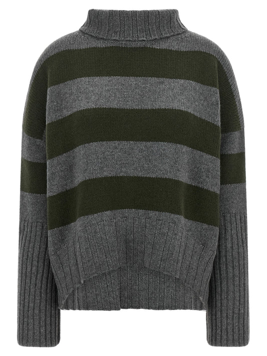 Cardigan by BE YOU for women in cashmere gray, green, multicolor, patterned & striped showcases a luxurious silhouette, meticulously detailed with a sophisticated high-neck neckline and for a refined finish.