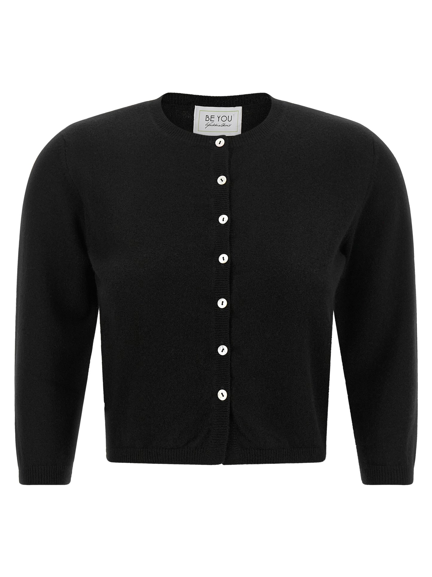 BE YOU Women's Regular Fit Crew Neck Cashmere Cardigan - Black