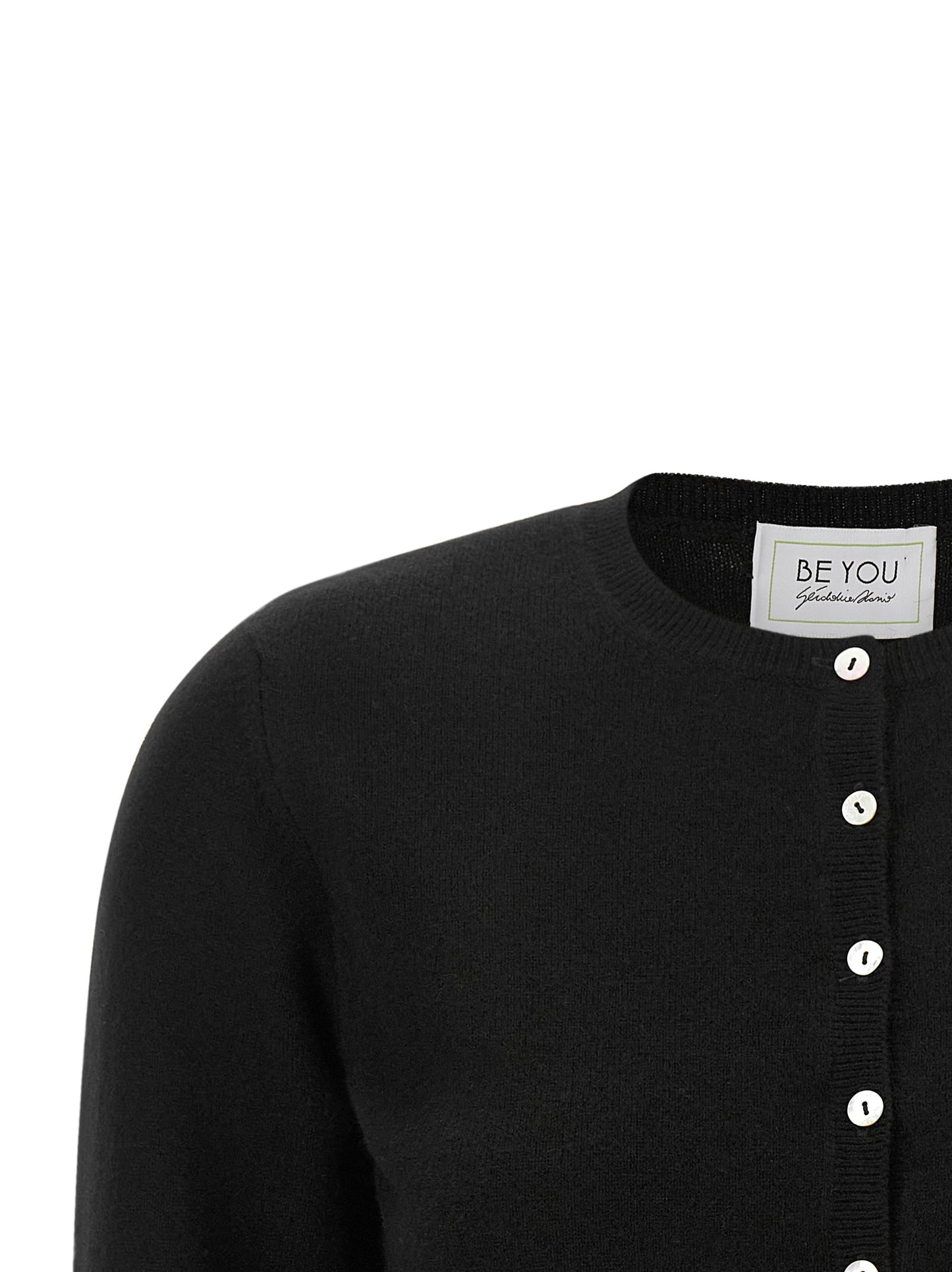 BE YOU Women's Regular Fit Crew Neck Cashmere Cardigan - Black