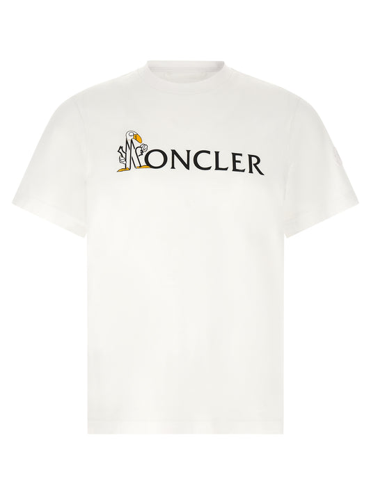 T-Shirt by Moncler for men in cotton felt white & print features an edgy silhouette, meticulously detailed with a sophisticated short-sleeve and crew neckline for a truly edgy finish.