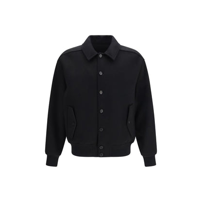 Ferragamo Men's Biker Fleeced Cashmere Wool & Grained Leather Jacket - Black