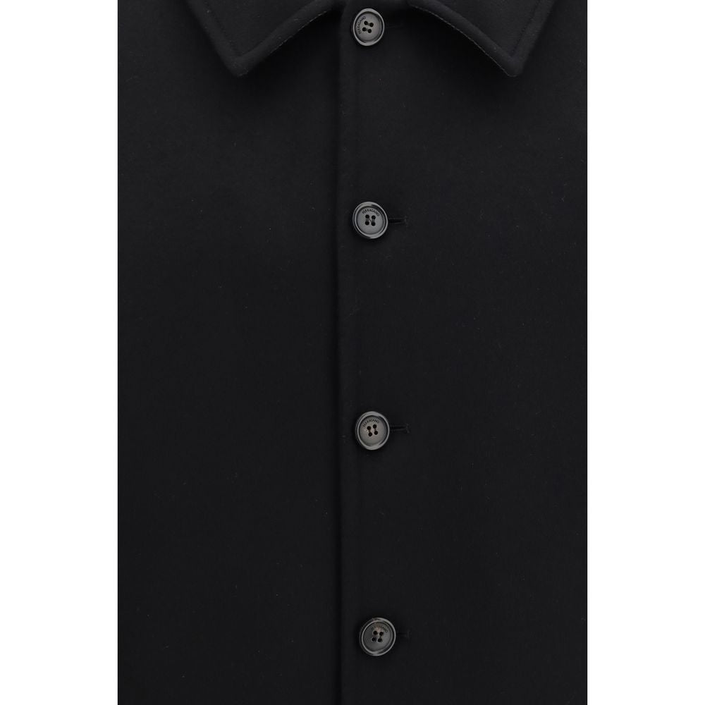 Ferragamo Men's Biker Fleeced Cashmere Wool & Grained Leather Jacket - Black