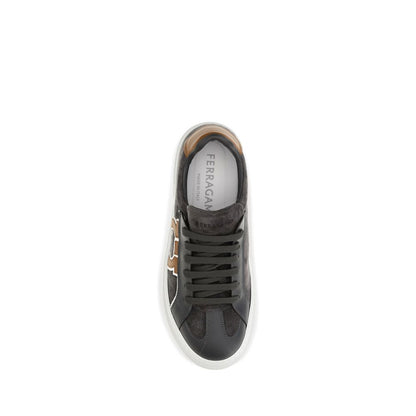 Sneakers by Ferragamo for men in suede calf leather gray & patterned presents a impeccable silhouette as Gancini Men's Low Top Suede Calf Leather Sneakers, expertly defined by a impeccable low-top style for a impeccable, high-fashion look.