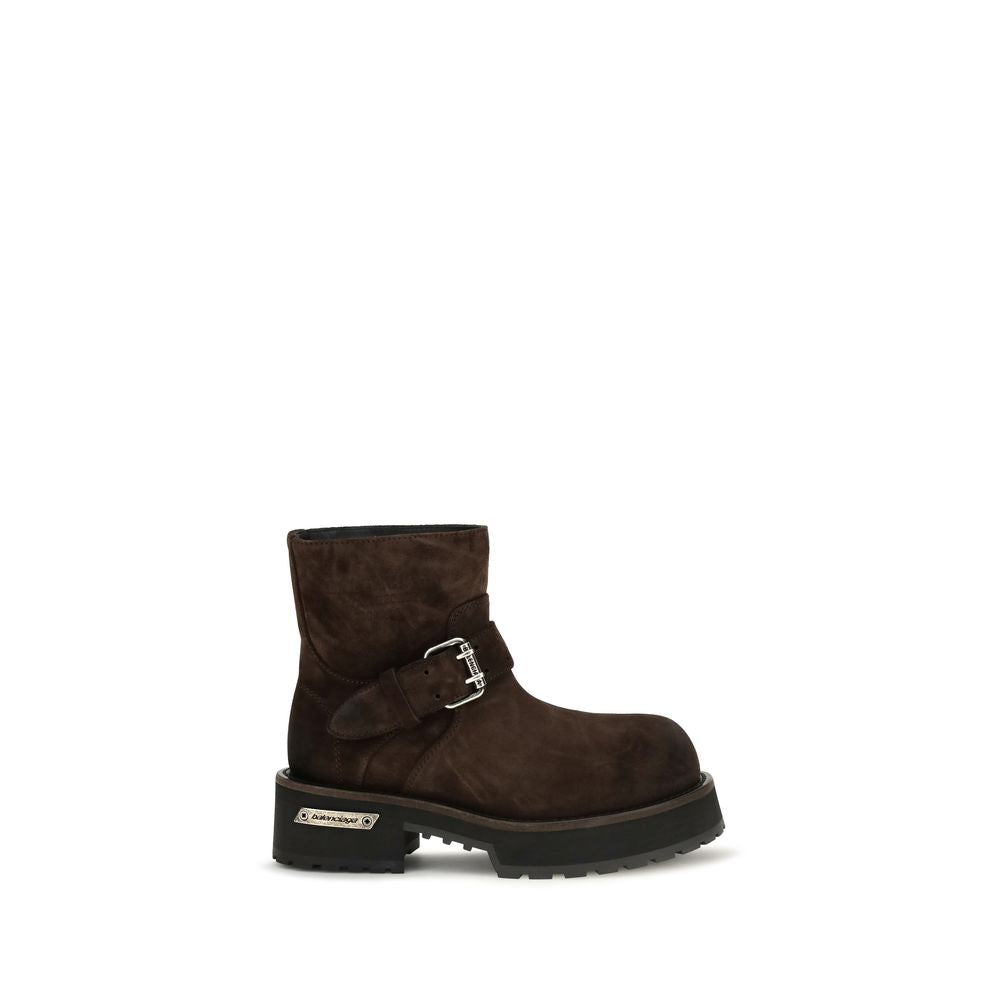 Balenciaga Women's Bos Taurus Calf Suede Leather Ankle Strap Boots - Brown