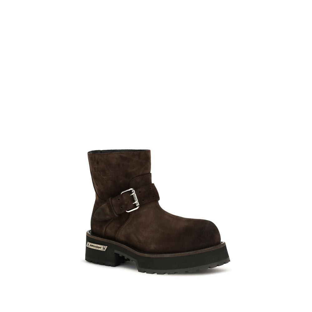 Balenciaga Women's Bos Taurus Calf Suede Leather Ankle Strap Boots - Brown