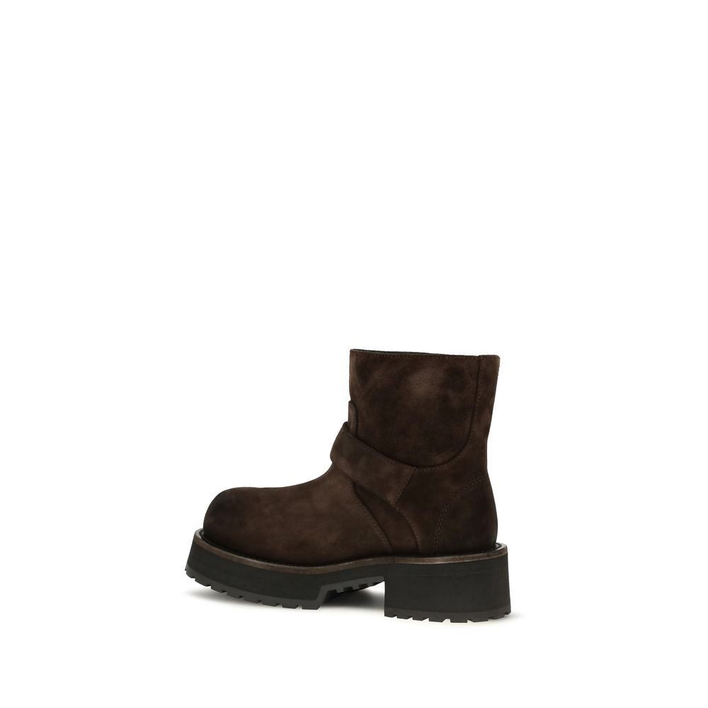 Balenciaga Women's Bos Taurus Calf Suede Leather Ankle Strap Boots - Brown