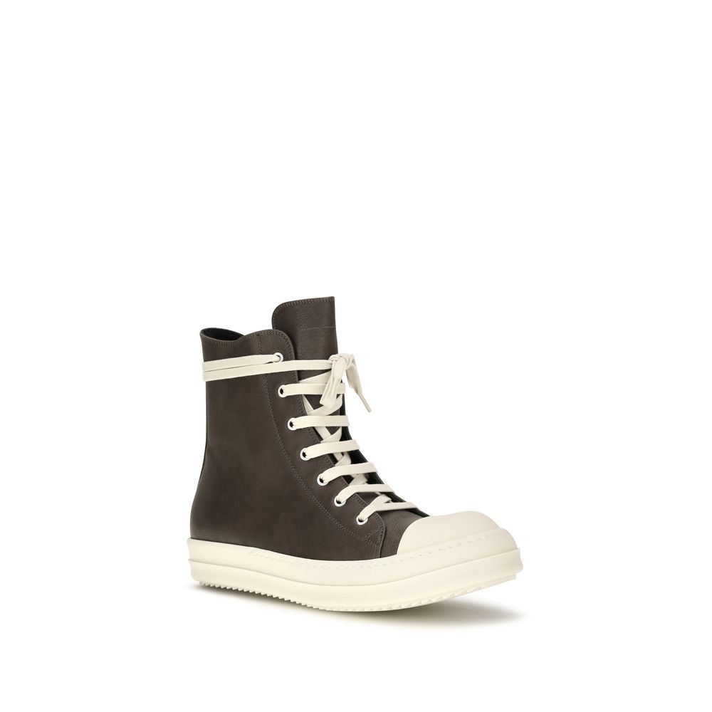 Sneakers by Rick Owens for men in bos taurus calf leather brown presents a impeccable silhouette as Men's High Top Bos Taurus Calf Leather Sneakers, expertly defined by a impeccable high-top style for a impeccable, high-fashion look.