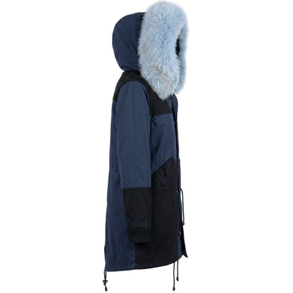Hooded Parka by Mr&Mrs Italy for women in cotton polyester lamb leather & fox fur blue, presenting a cosy silhouette with distinctive hooded and a refined hooded neckline.