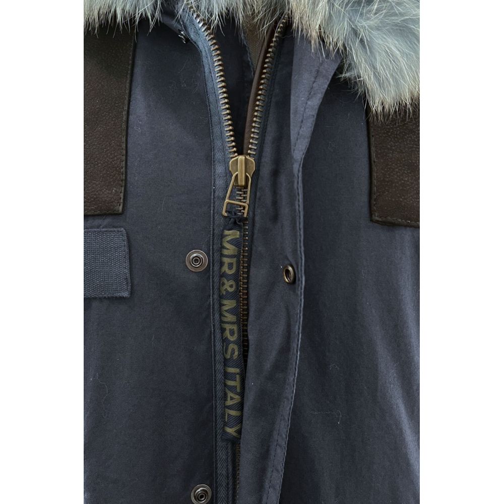 Hooded Parka by Mr&Mrs Italy for women in cotton polyester lamb leather & fox fur blue features an avant garde silhouette, showcasing refined hooded and a sophisticated hooded neckline for a polished look.