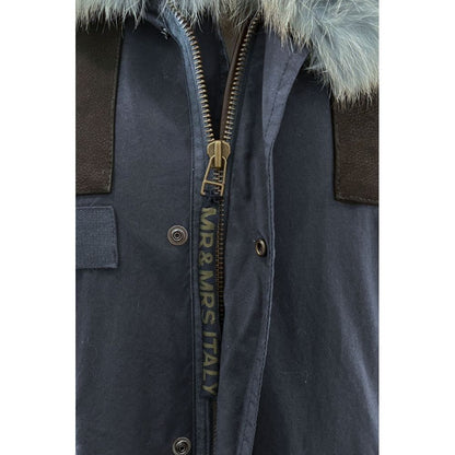 Hooded Parka by Mr&Mrs Italy for women in cotton polyester lamb leather & fox fur blue features an avant garde silhouette, showcasing refined hooded and a sophisticated hooded neckline for a polished look.