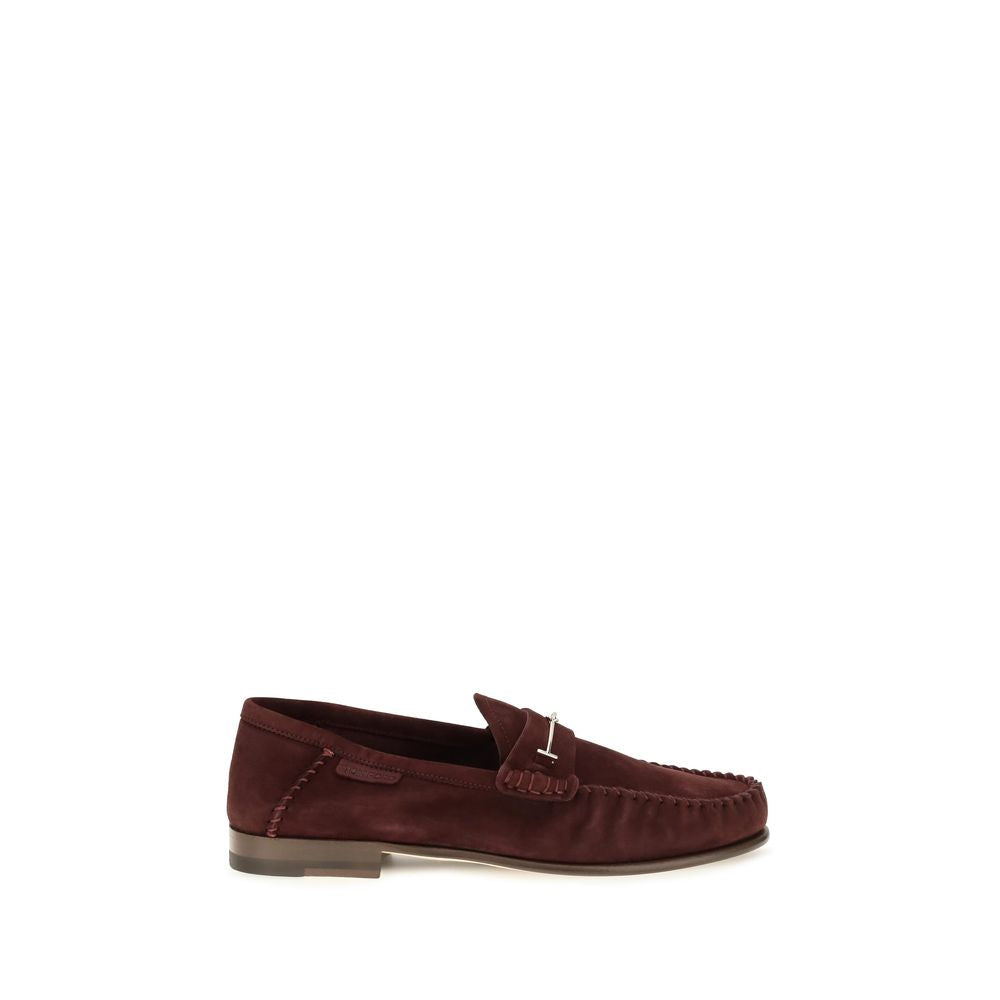 Tom Ford Women's Bos Taurus Calf Suede Leather Flat T-Strap Loafer Slip-On Strap Shoes - Bordeaux Gold