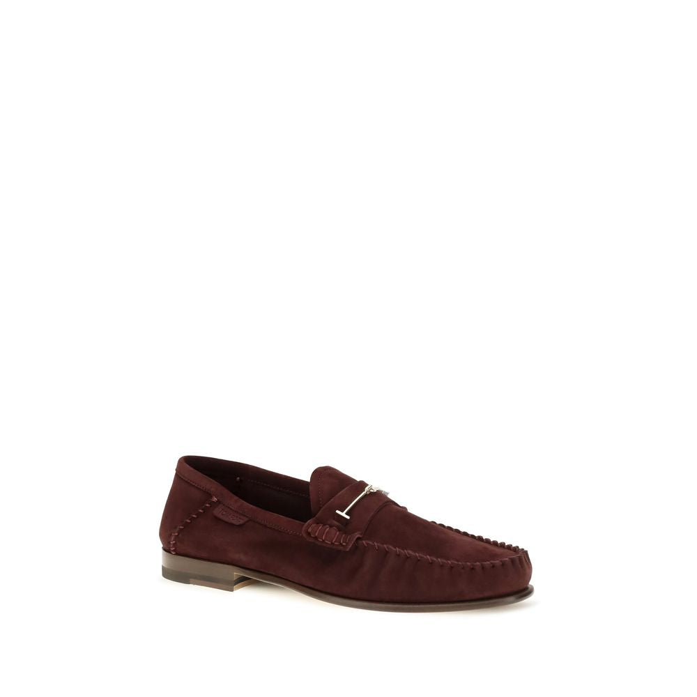 Tom Ford Women's Bos Taurus Calf Suede Leather Flat T-Strap Loafer Slip-On Strap Shoes - Bordeaux Gold