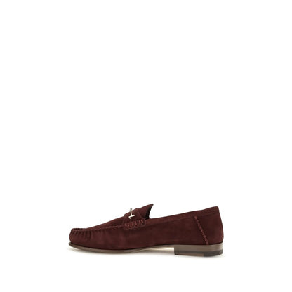 Tom Ford Women's Bos Taurus Calf Suede Leather Flat T-Strap Loafer Slip-On Strap Shoes - Bordeaux Gold