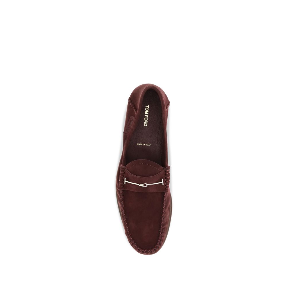 Tom Ford Women's Bos Taurus Calf Suede Leather Flat T-Strap Loafer Slip-On Strap Shoes - Bordeaux Gold