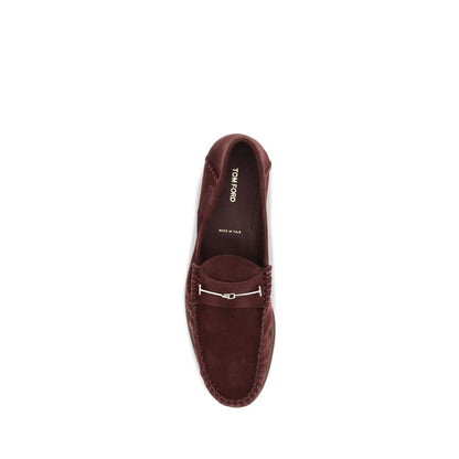 Tom Ford Women's Bos Taurus Calf Suede Leather Flat T-Strap Loafer Slip-On Strap Shoes - Bordeaux Gold