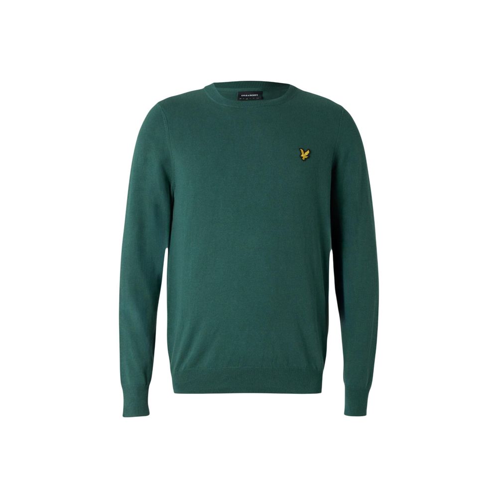 Sweater by Lyle & Scott for men in cotton green features an tactile silhouette, showcasing a sophisticated crew neckline and tactile for a refined finish.