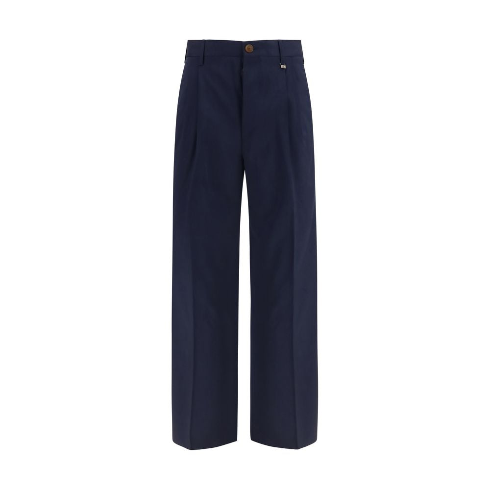 Vivienne Westwood Men's Regular Fit Wide High Rise Virgin Wool Trousers - Blue