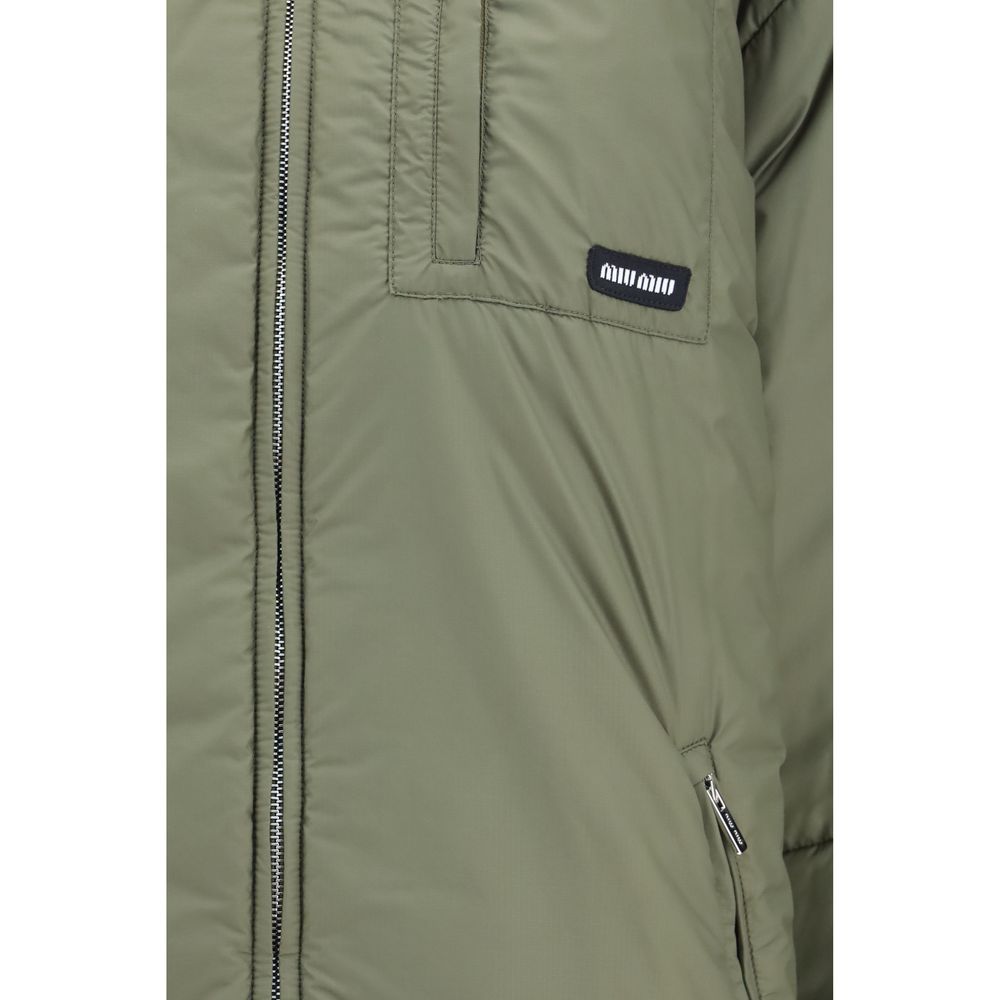 Miu Miu Women's Goose Down Padded High Collar Polyamide Polyester Cotton & Goose-Down Puffer Jacket - Bicolour