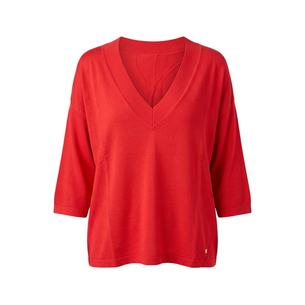 Sweatshirt by Trussardi Jeans for women in viscose nylon & polyamide multicolor & red presents a smart casual silhouette, featuring a smart casual v-neck neckline and three-quarter-sleeve for a sophisticated look.