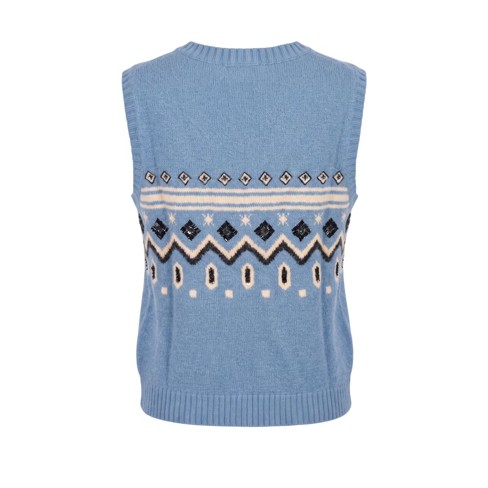This Sweater by Trussardi Jeans for women in cotton polyester & nylon blue, patterned, jacquard & signature presents a understated silhouette, featuring a sophisticated v-neck neckline and for a understated finish.