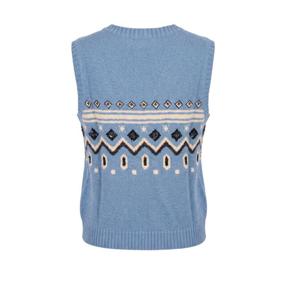 This Sweater by Trussardi Jeans for women in cotton polyester & nylon blue, patterned, jacquard & signature presents a understated silhouette, featuring a sophisticated v-neck neckline and for a understated finish.