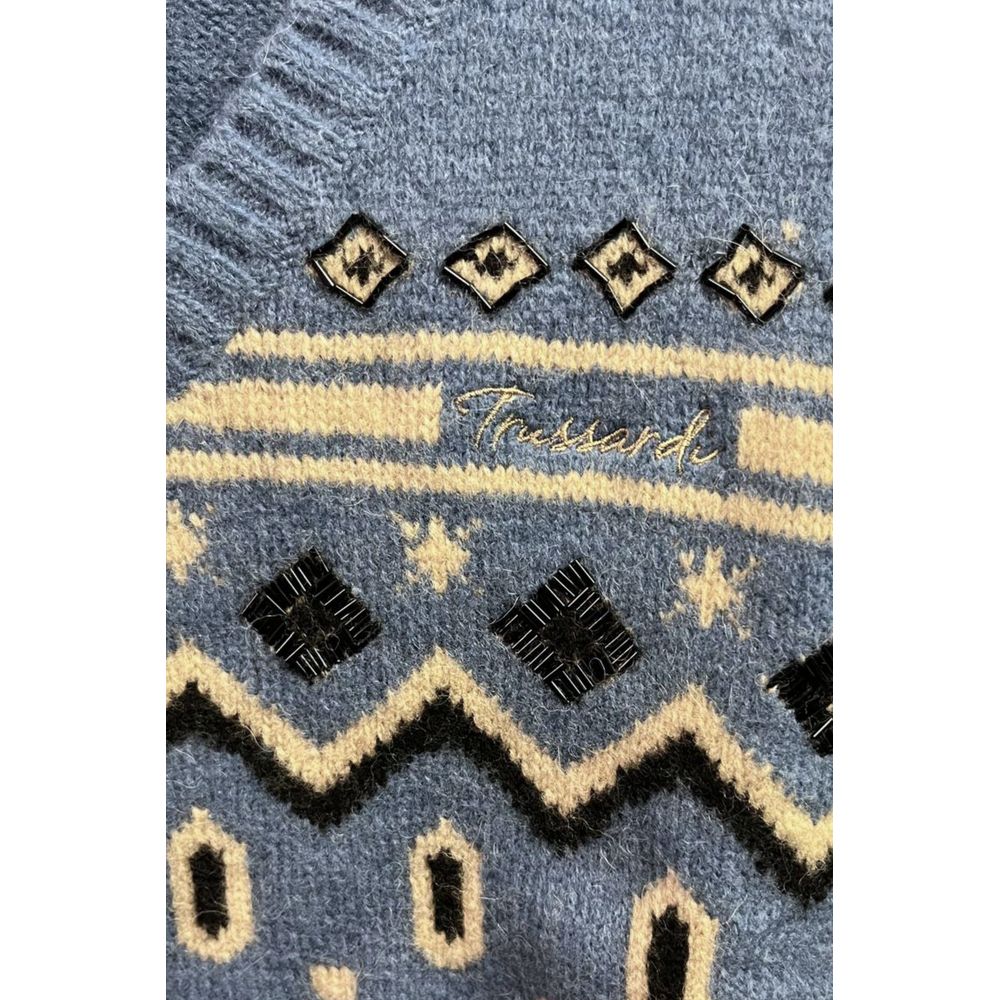 Sweater by Trussardi Jeans for women in cotton polyester & nylon blue, patterned, jacquard & signature showcases a downtown chic silhouette, artfully finished with a downtown chic and for a sophisticated, high-end look.