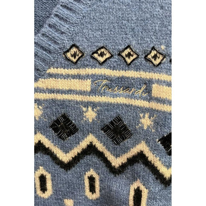 Sweater by Trussardi Jeans for women in cotton polyester & nylon blue, patterned, jacquard & signature showcases a downtown chic silhouette, artfully finished with a downtown chic and for a sophisticated, high-end look.