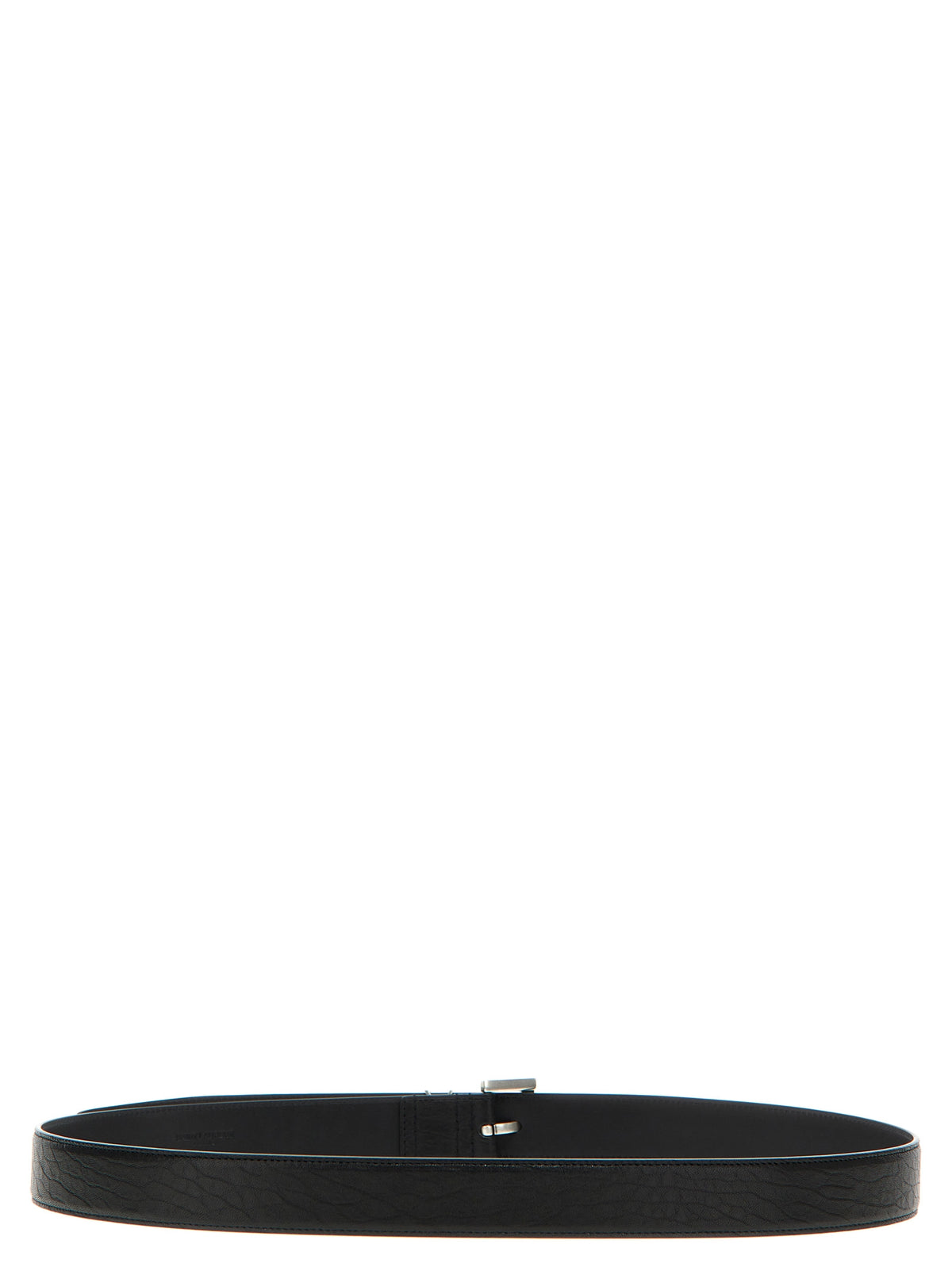 Belt by Saint Laurent for men in leather & metal black & silver features a artisanal-chic design, artfully capturing the essence of the Cassandre Leather & Metal Belt with a artisanal-chic finish.